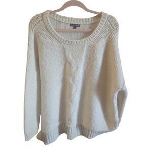 Eileen Fisher Oversized Baby Alpaca Sweater Cream  Cable Knit Pattern Size XL